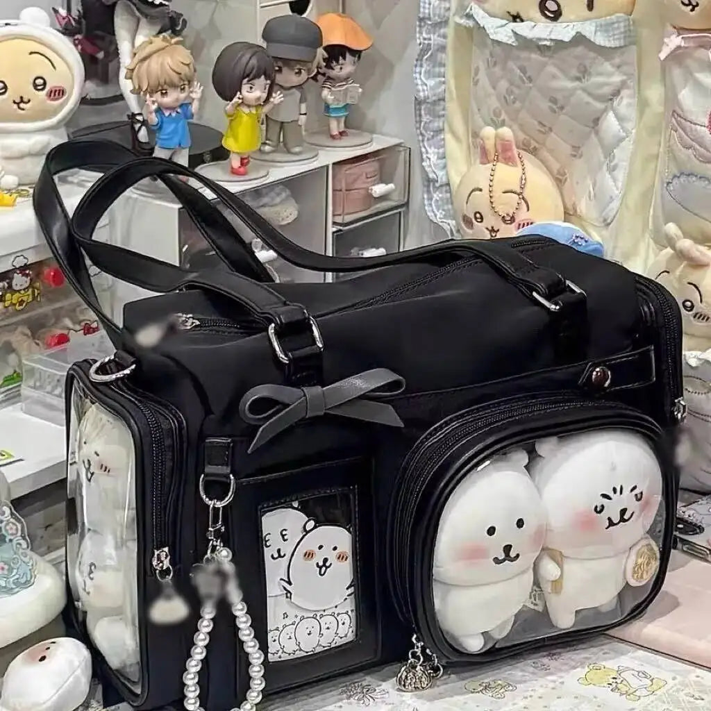 Y2K New Bow Ita Shoulder Bags Sweet Girl Transparent Bag Large Capacity Comic Exhibition Crossbody Bag Cute DIY Display Handbags