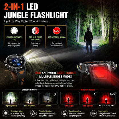 New 1400mAh Big Battery Smart Watch Men Outdoor GPS Flashlight IP68 Waterproof Bluetooth Call AMOLED Military Sports Smartwatch