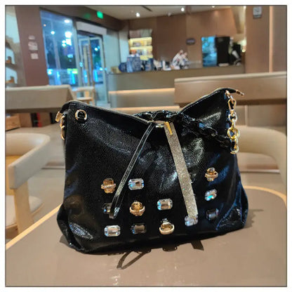 2026 New Fashion Diamonds Women Handbags Genuine Leather Tote Bag Large Capacity Work Commute Leisure Versatile Shoulder Bags