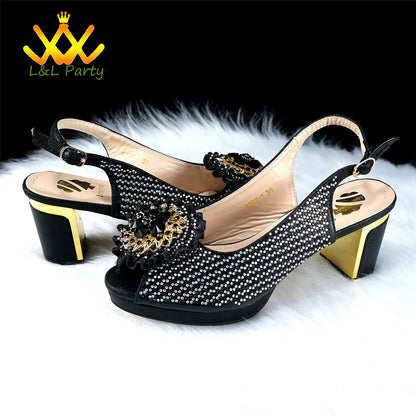 2024 Special New Arrivals Italian Women Shoes and Bag to Match in Green Color with Platform Shinning Crystal Sandal for Wedding