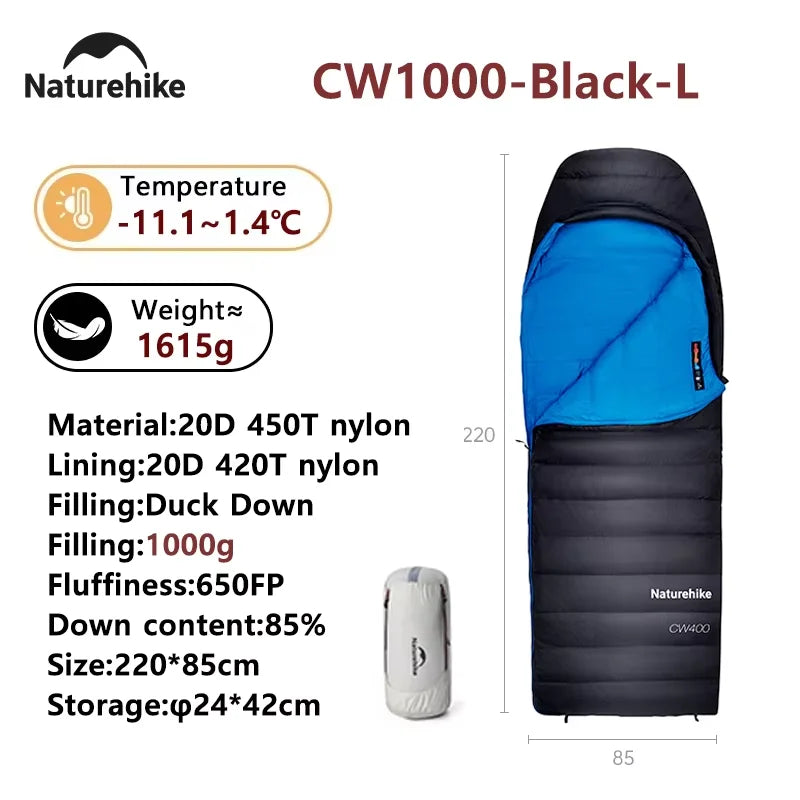 Naturehike Camping Sleeping Bag CW400 CW700 CW1000 Duck Down Sleeping Bags Ultralight Outdoor Hiking Waterproof Sleeping Bags