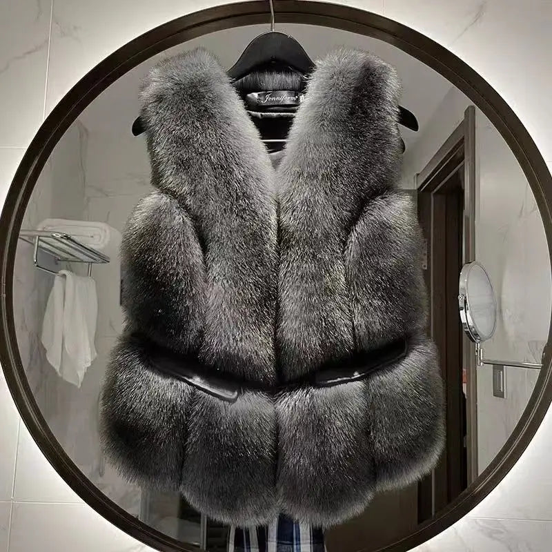 Luxurious Faux Fur Plush Vests Women Loose Sleeveless Waistcoats 2026 New Autumn Winter Female Outwears Lady PU Leather Fur Vest