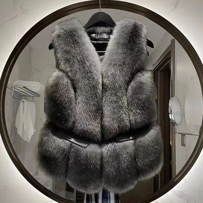 Luxurious Faux Fur Plush Vests Women Loose Sleeveless Waistcoats 2026 New Autumn Winter Female Outwears Lady PU Leather Fur Vest