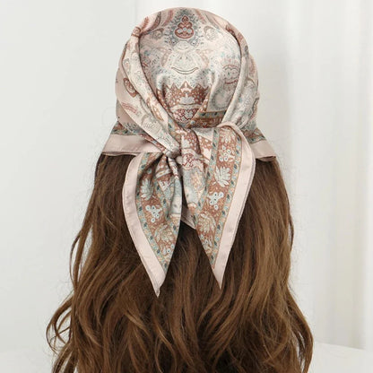 Luxury Satin Paisley Print Silk Scarf Bohemian Multi-Use Shawl High-Quality Bandana Edge Headscarf Commuting Travel Decorative