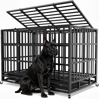 48 Inch Heavy Duty Strong Metal Dog Crate,Indestructible Escape Proof Kennel For High Anxiety Large Dogs, Custom