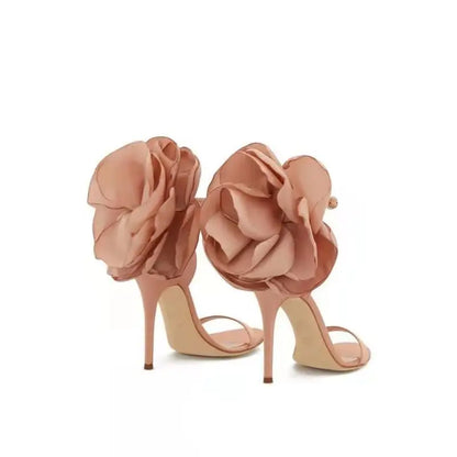 New One Word Buckle with Back Bag Flower Sandals for Women, Sexy Banquet and Fashion Show, Ultra Fine High Heels for Women