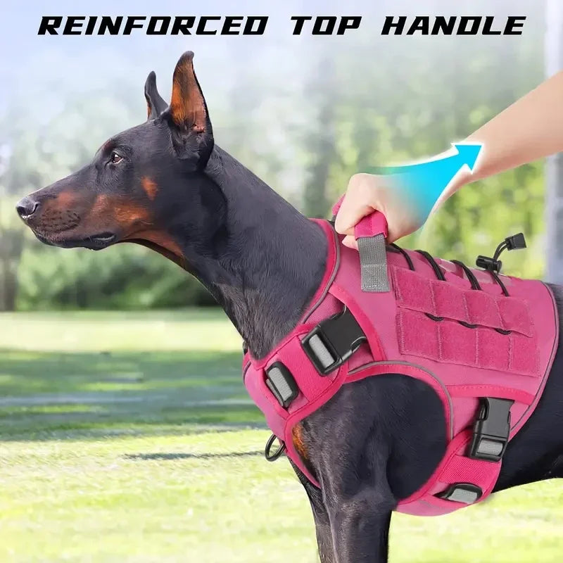 Adjustable No Pull Tactical Dog Harness with Handle Reflective Military Vest for Large Dogs Labrador