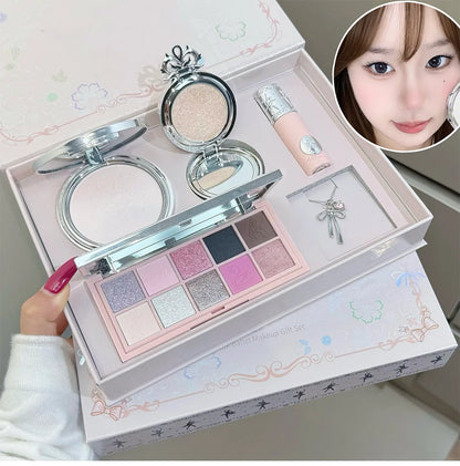 NICEKEY Makeup Sets Include 1*Lip Stain,1*Pressed Powder,1*Highlight Powder,1*Eyeshadow Palette With Necklace Gift Cosmetics Kit
