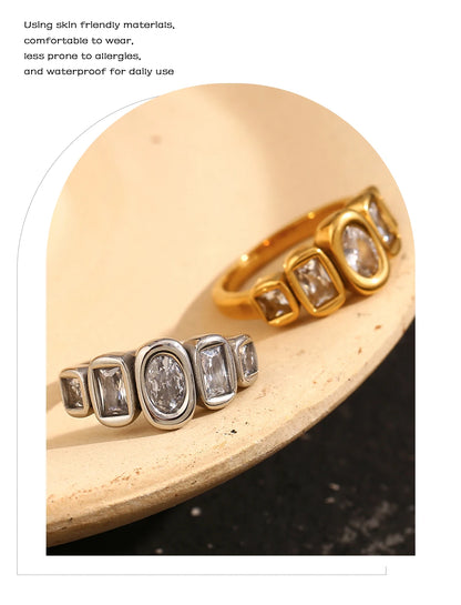 E.B.belle High Quality Geometric Clear Zircon Ring Classic Style18k Gold Plated Popular Jewelry Charm Hypoallergenic