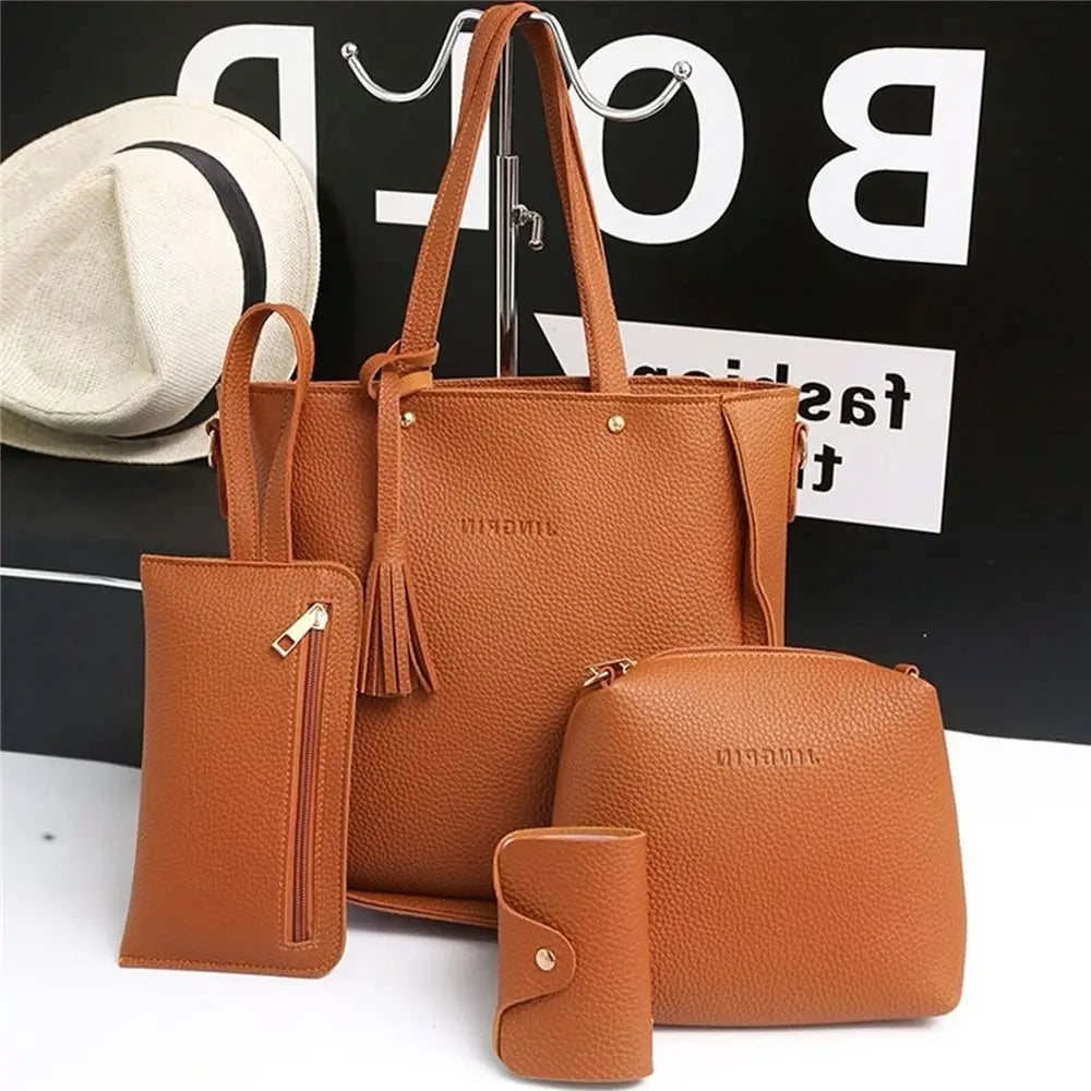 4Pcs/set PU Leather Crossbody Bags High Capacity Women Bag Set Pattern Portable Shoulder Bags Purse Simple Ladies Handbag