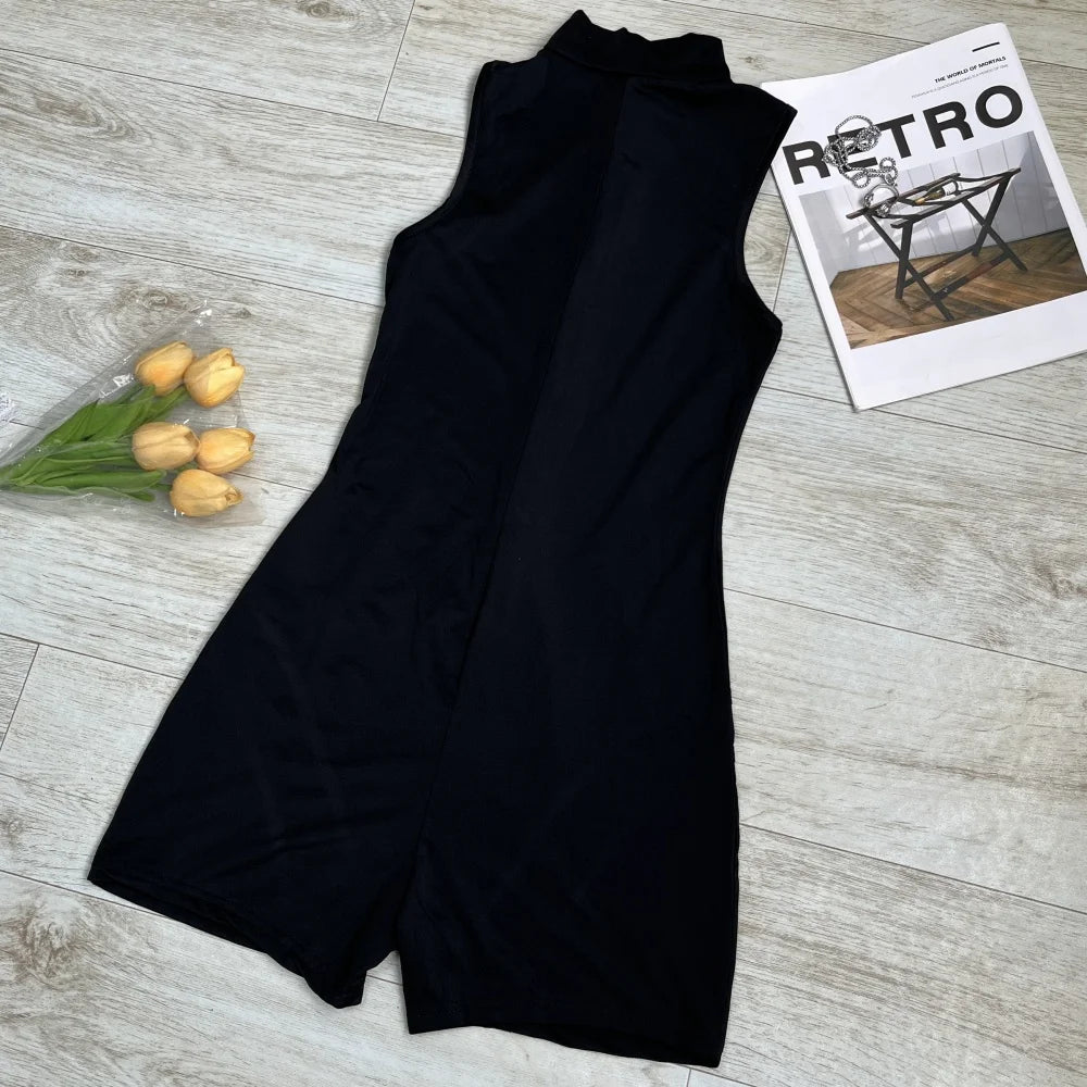 Summer Women's Sexy Backless Zipper Tank Rompers Top Bodycon One Piece Gym Sports Fitness Sleeveless Bodysuit Short Jumpsuits