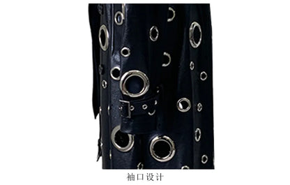 Nerazzurri Autumn Oversized Extra Long Pu Leather Trench Coat for Women Holes Hollow Out Luxury Designer Emo Streetwear Overcoat