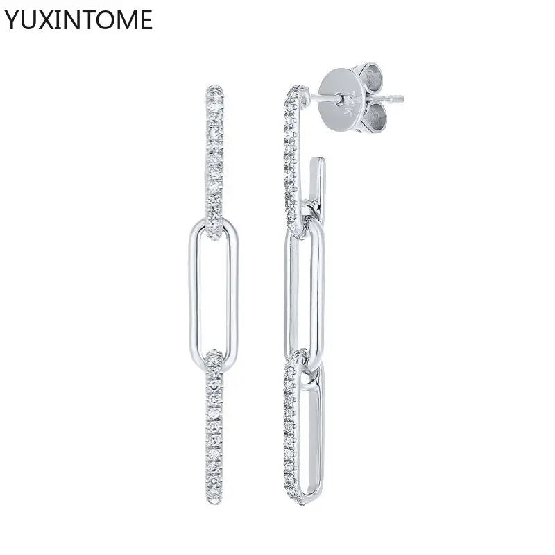 925 Sterling Silver Needle Long Chain Stud Earrings For Women Exquisite Zircon Geometric Tassel Pendant Earrings Luxury Jewelry