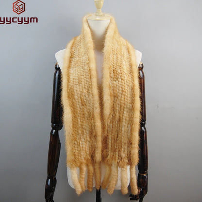 2026 Luxury Women Muffler 100% Real Mink Fur Scarf With Tassel Hand Knitted Natural Mink Scarves Neck Warmer Poncho Wholesale
