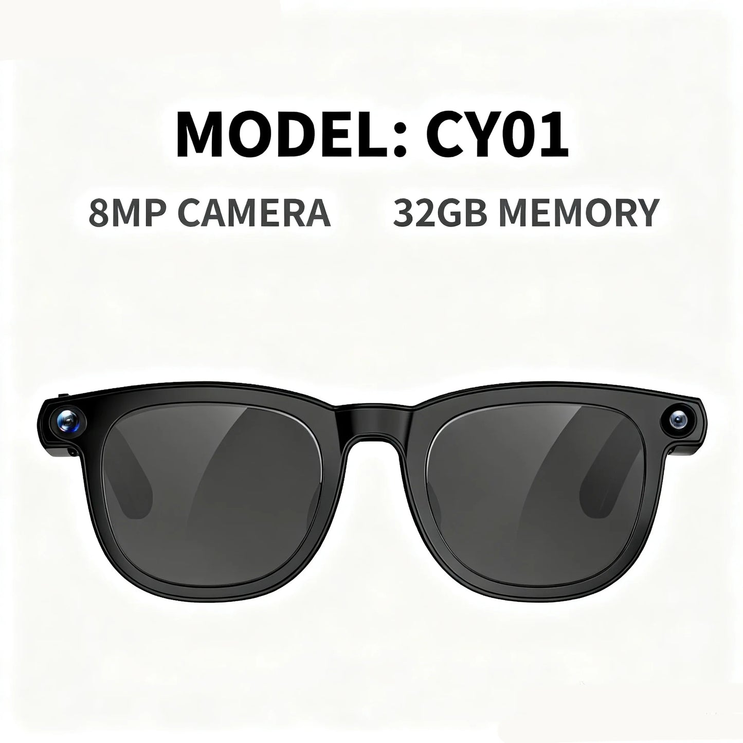 Smart Glasses CY01 8MP Camera 32GB Memory Bluetooth Calls ChatGPT DeepSeek Apps Voice Wake Music Player