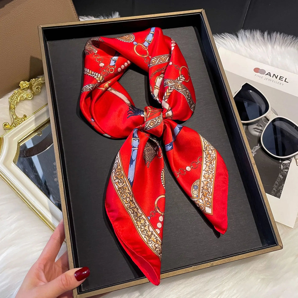 2025 Korean Satin Silk Scarf 70cm Square Women Fashion Shawl Wrap Neckerchief New Elegant