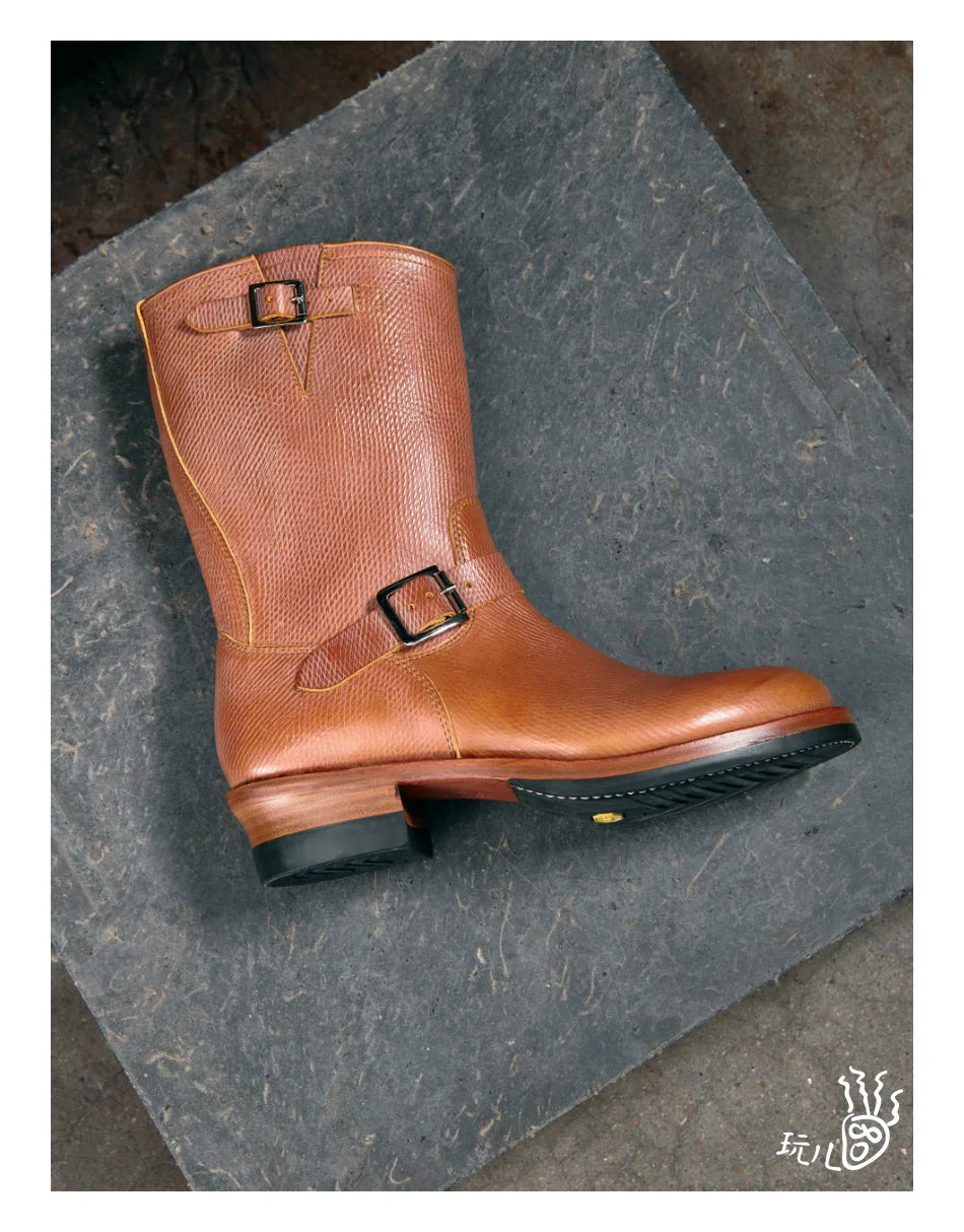 KOWM Cowhide Hiking shoes workwear goodyear shoes trendy  ankle shoes walking sneakers Brown trekking boots men Engineer's boots