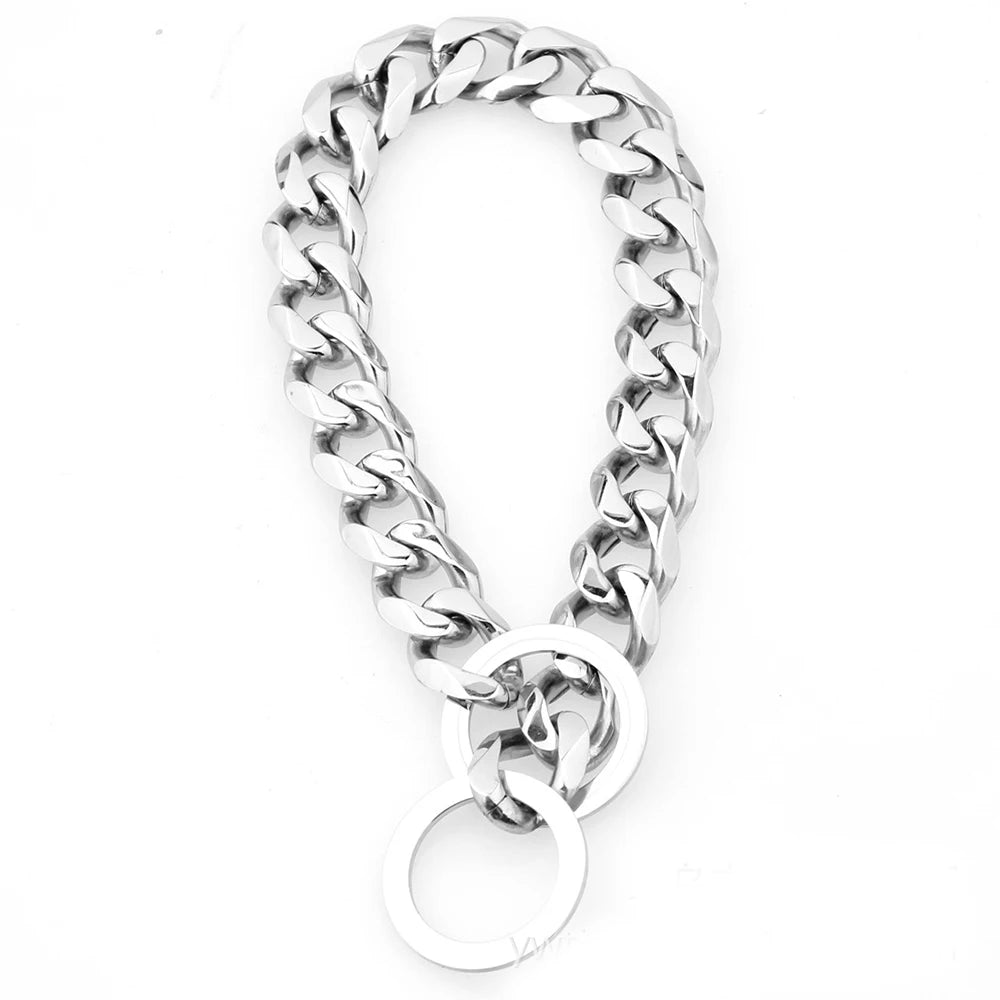 Heavy Duty 19mm Stainless Steel Dog Choke Chain Collar Pet Necklace Sliver 18K Gold Dog Cuban Link for Pit Bull Mastiff Bulldog
