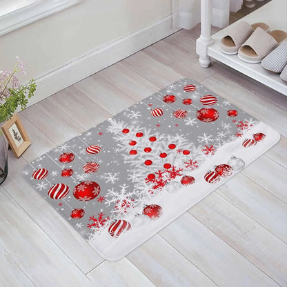 Merry Christmas Tree Snowflake Ball Navy Blue Non-slip Door Mat  Entrance Welcome Mat Balcony Hallway Rugs Christmas Decorations