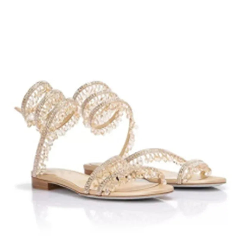 2026Women's New Water Diamond Sandals Fashion Tassel Crystal Shoes Sexy Banquet Party Twin Stiletto Women's Large Sandals