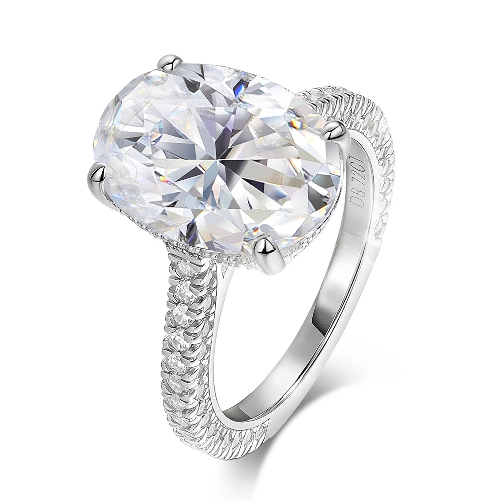 COSYA 8CT 10*14mm Oval Cut Full Moissanite Ring For Women S925 Silver Hidden Halo Wedding Diamond Band Luxury Fine Jewelry Gift
