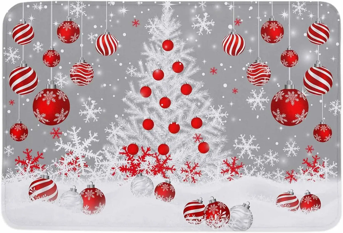 Merry Christmas Tree Snowflake Ball Navy Blue Non-slip Door Mat  Entrance Welcome Mat Balcony Hallway Rugs Christmas Decorations