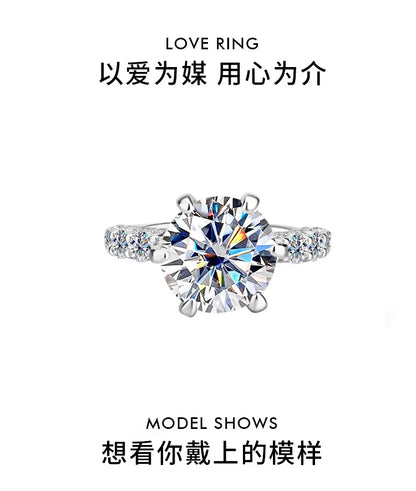 Women's Fashion High-End PT950 Platinum Ring, Luxury Inlaid 2CT Moissanite, White Moonlight Light Luxury Style