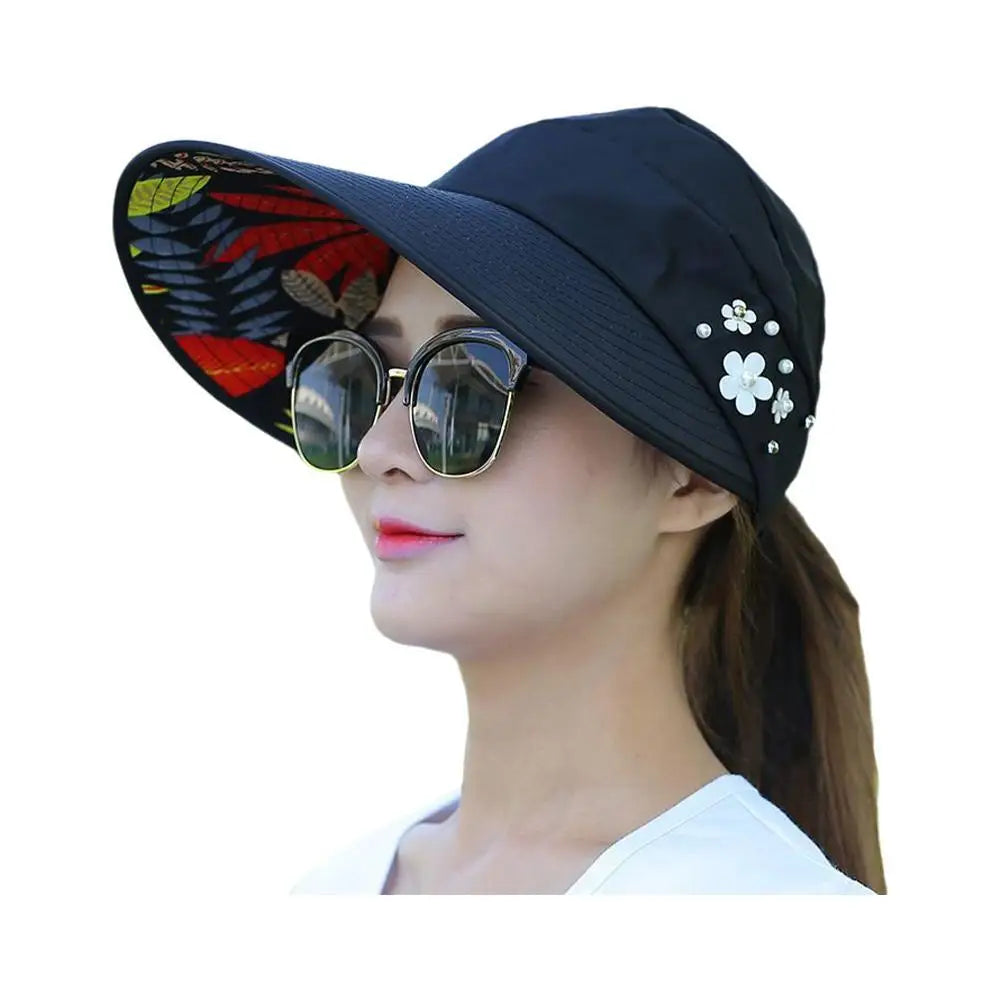 Women Summer Empty Top Sun Protection Cap Large Brim Anti-UV Ponytail Hat For Women Outdoor Travel Beach Visor Fisherman Hats