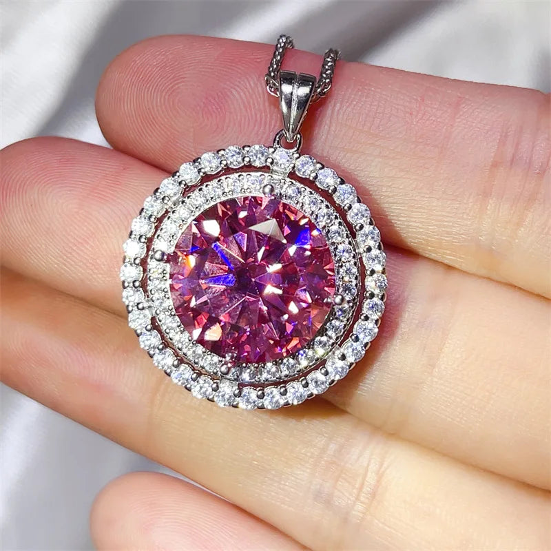 Platinum Texture Luxury Double Row Round Bezel Pendant For Women 10ct Moissanite PT950 Platinum |  delicate and premium