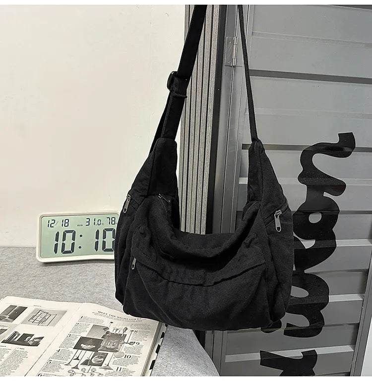 100% Cotton Shoulder Bags Women Large Capacity Canvas Tooling Packages Korea Style Cloth Crossbody Bags Solid Messenger Bags