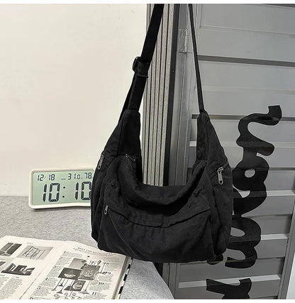 100% Cotton Shoulder Bags Women Large Capacity Canvas Tooling Packages Korea Style Cloth Crossbody Bags Solid Messenger Bags
