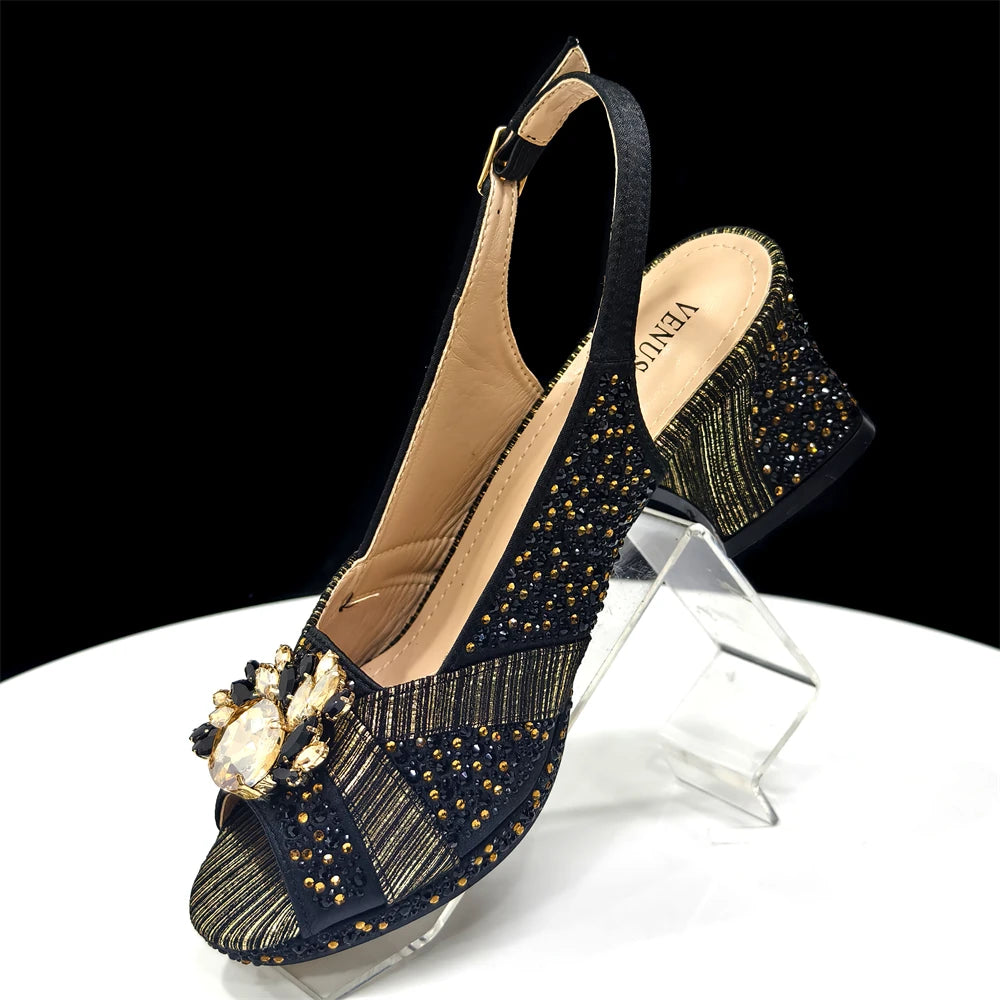 2025 Elegant Women's Peep-Toe Heels and Matching Wine Color Diamond Pumps Set - Stylish Italian Shoes and Bags for Parties