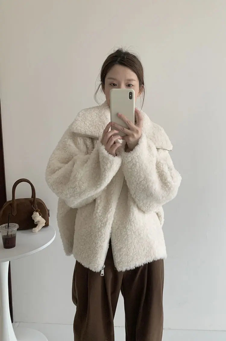 Fake Fleece Coat Women New Autumn Winter Casual Fleece-Lined Thickened Fur-Onepiece Coat Top
