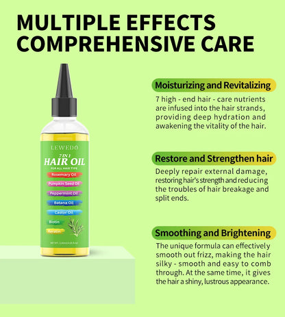 7-IN-1 Hair Oil for All Hair Types Natural Plant Oils Complex Hair Care Serum Reduces Breakage Hydration & Shine Hair Essence
