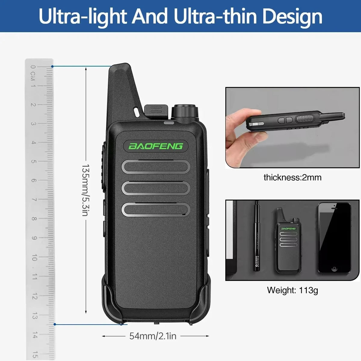 2 STUKS Mini Walkie Talkie BF-T20 Portable Two Way Radio Opladen USB VOX Voor UHF 400-470MHZ Lange Afstand Communicatie Radio Up