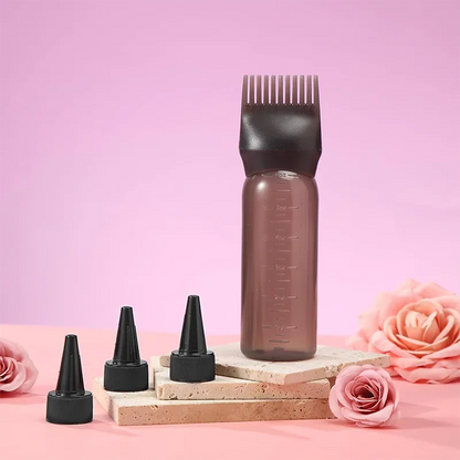 Hair Oil Application Bottle, with 3 Pointed Mouth Caps and 6 Ounces Hair Dye Bottle Root Comb, Suitable for Scalp (black&white)