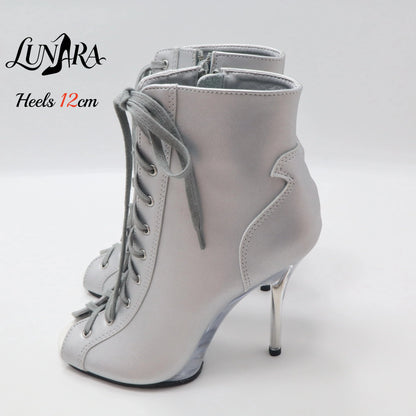 12cm/5Inch Plus size Beige PU Leather Lace-up Side zipper Peep toe High Stilettos Ankle boot Pole dancing Nightclub Rave Parties