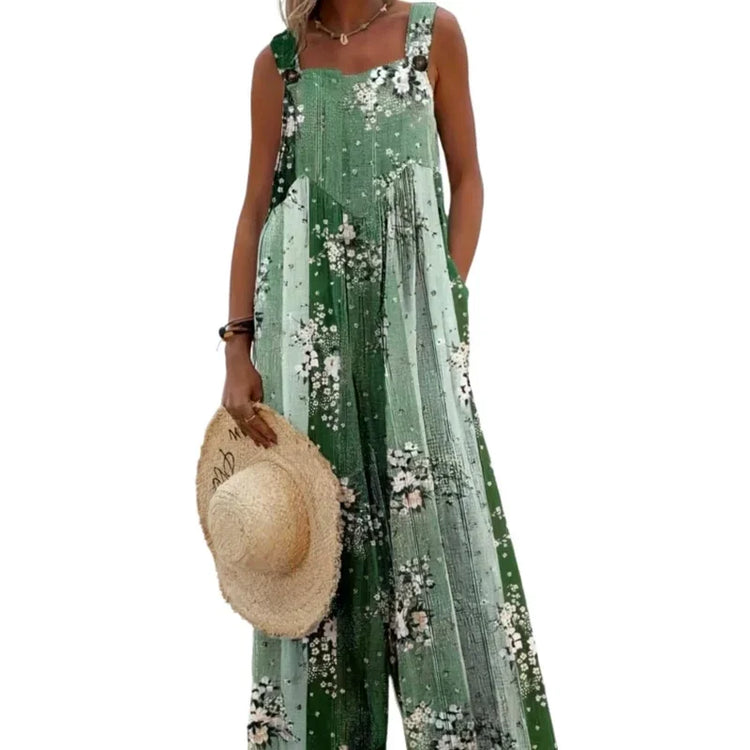 Plus Size Women's  1XL-5XL Fashionable Floral Print Loose Elegant Overalls Jumpsuit Ladies Casual Suspender Wide-Leg Jumpsuit