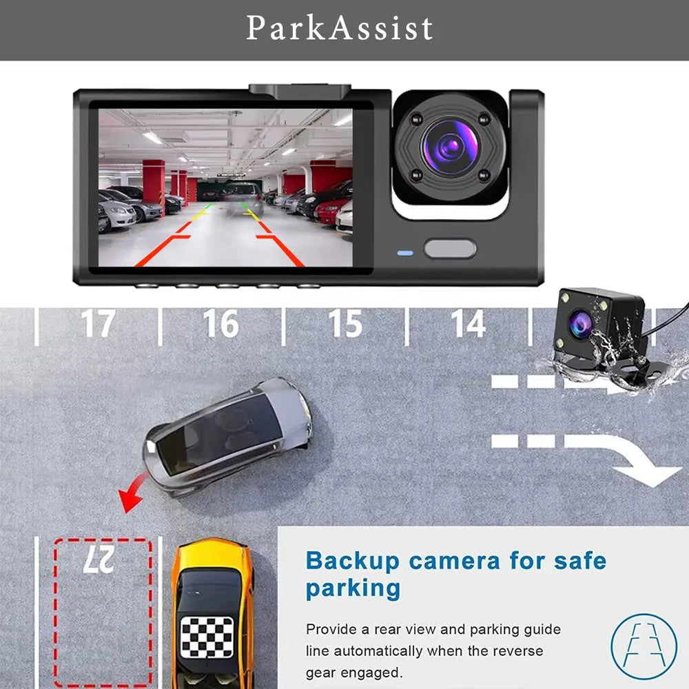 WiFi 3 Channel Car DVR Three Way Dash Cam Inside Vehicle Camera DVRs Recorder FHD 1080P Video Mini Registrator Dashcam Camcord