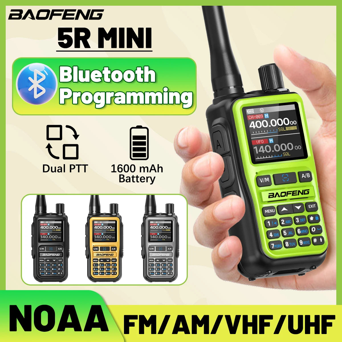 2PCS BAOFENG UV-5R Mini Walkie Talkie Full Band Bluetooth APP Programming Wireless Copy Frequency NOAA 999CH AM FM Two Way Radio