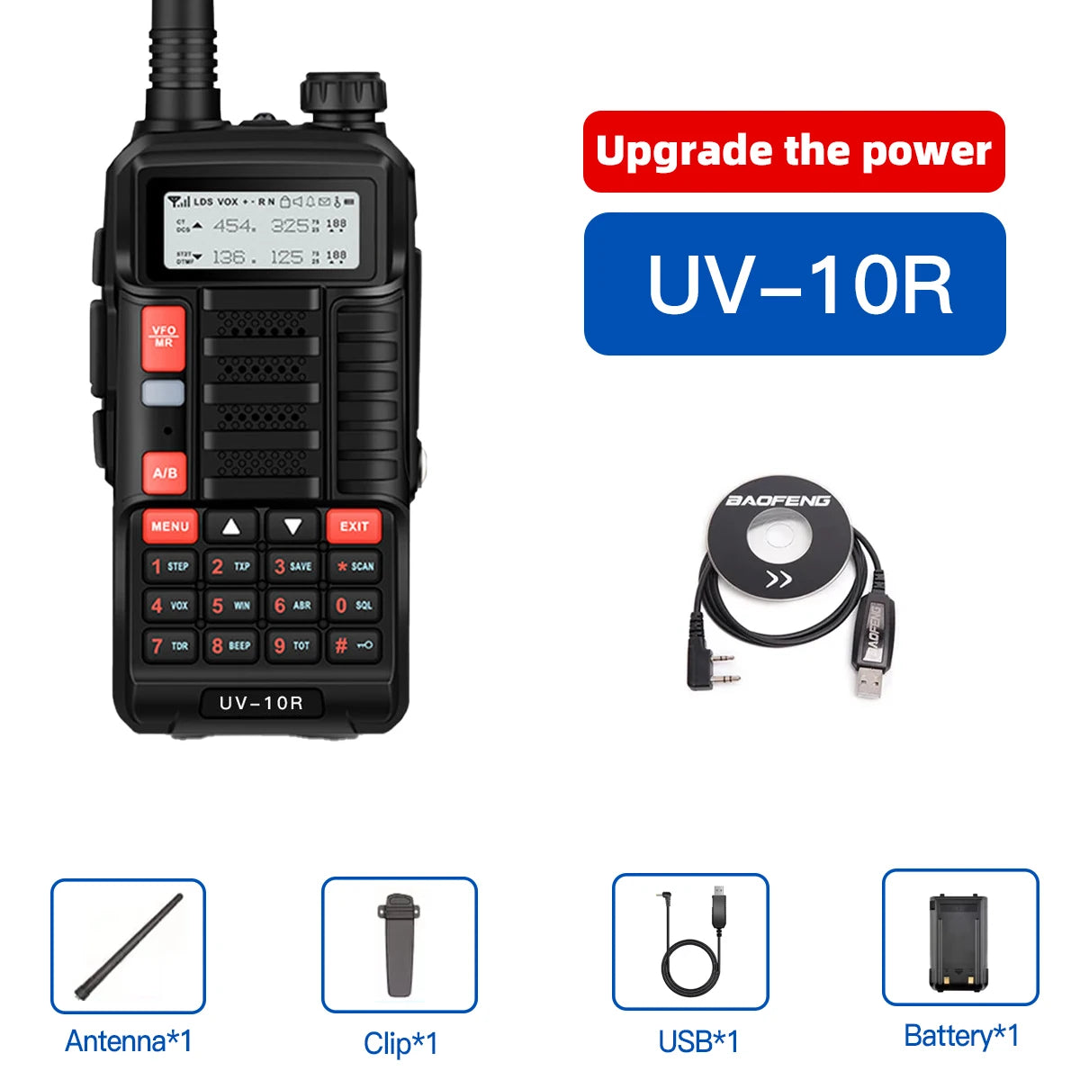 1PC Baofeng UV-10R Dual Band HF Transceiver High Power 10W Professional UV10R Walkie Talkie Long Distance Two Way Ham Radio