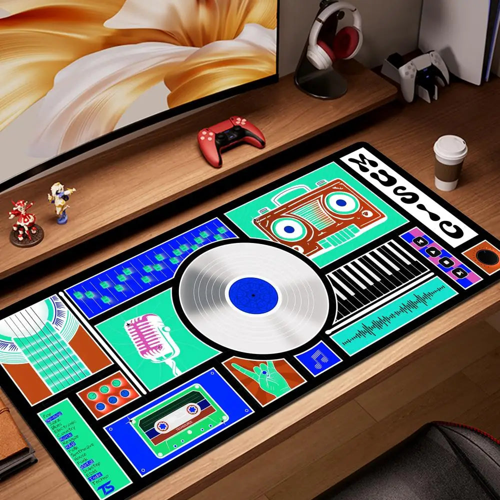 HYBXAXC Audio Cassette Large Mouse Mat Art Mousepad Big Rubber Base Mouse Pad Music Deskpad Extended Mat 400x900 Office Tablepad