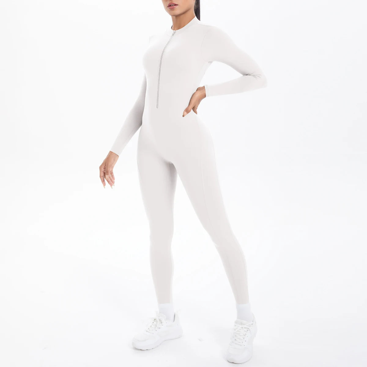 Solid Color Bodysuits for Woman's Backless Long Sleeved Zipper Yoga Jumpsuits High Dtrength Workout Sports Fitness Clothing Set