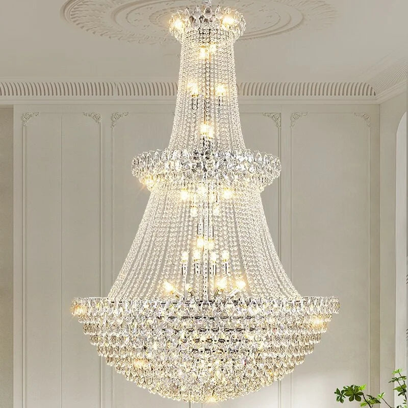 New Ceiling Lamp Villa Living Room Lamp - Multi-Story Void Floor-To-Ceiling French Light Luxury Minimalist Crystal Pendant Lamp