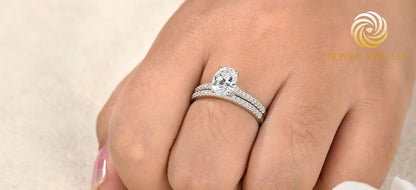 Newshe 2 Pieces 925 Sterling Silver Engagement Rings Set 1.9Ct Oval Shape AAAAA Zircon Jewelry Eternity Wedding Band BR0943