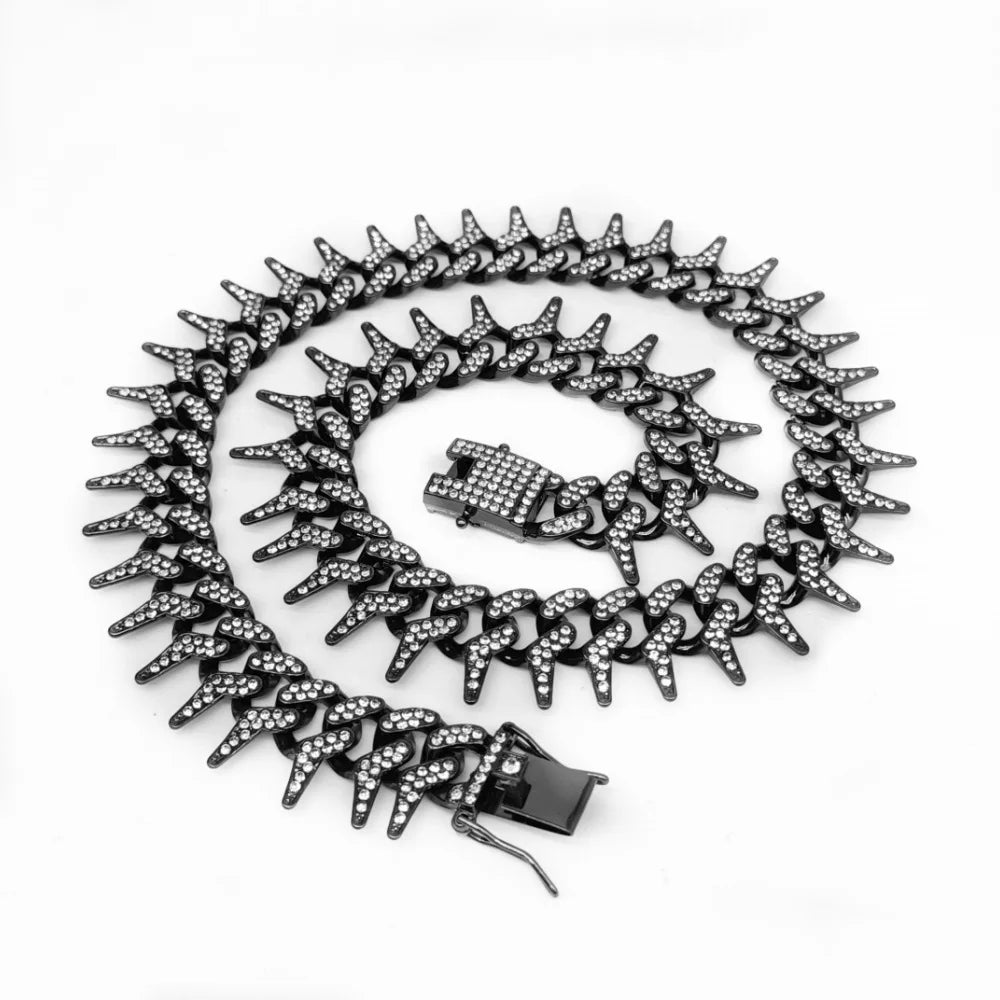 Luxury Gold Plated Spike Dog Collar Cuban Chain Choke Collar for Small Large Dogs Hip Hop Necklaces Jewelry Crystal Accessories