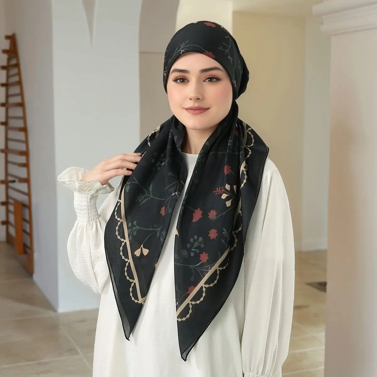 Women Printed Satin Silk Instant Hijab Scarf Stretch Muslim cotton viscose Turban Ramadan Hats Lady Bandana Caps Underscarf Eid