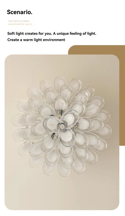 French Murano Petal Glass Chandelier Dining Table Living Room Antique Style Pink Petal Glass Pendant Chandelier Lights Bedroom