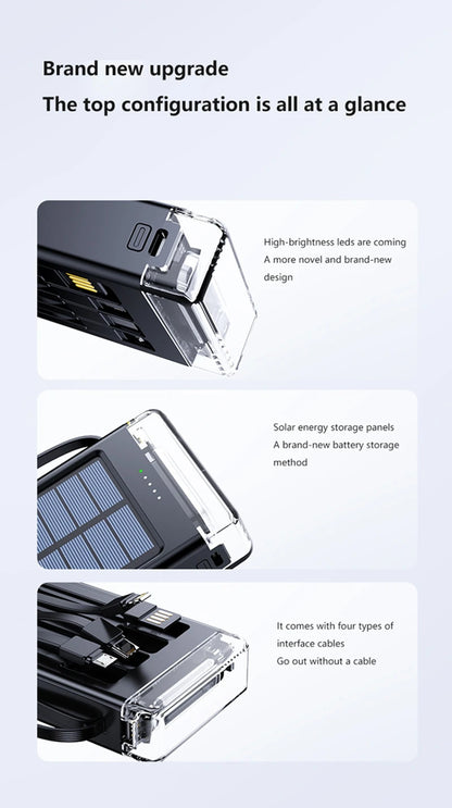 Lenovo 50000mAh Fast Charging solar compact portable LED light mobile power bank built-in cable power bank suitable for iPhone