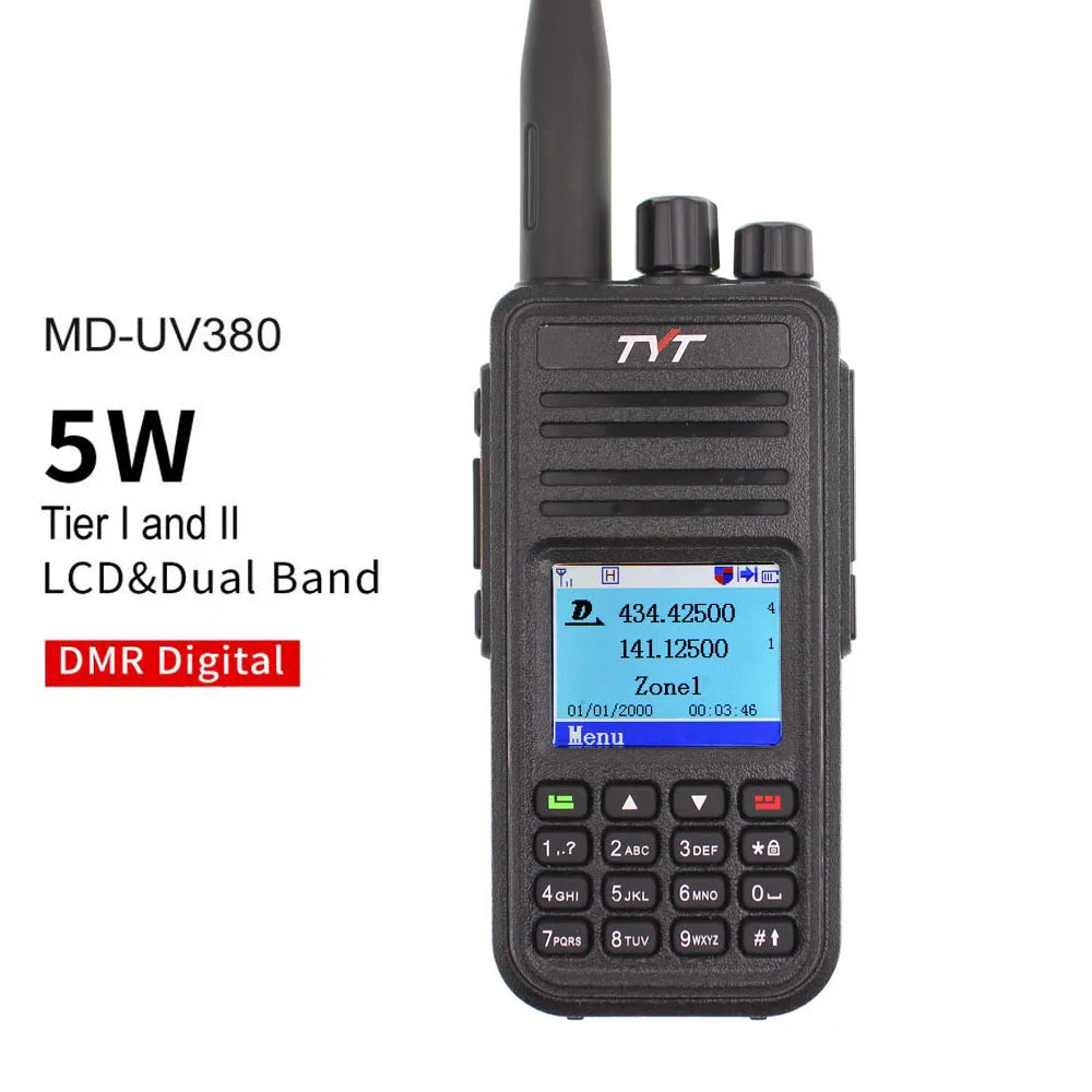 TYT MD-UV380 DMR Digital Two Way Radio Dual Band 136-174Mhz & 400-480MHz MD-380 Dual Time Slot Transceiver Walkie Talkie + USB